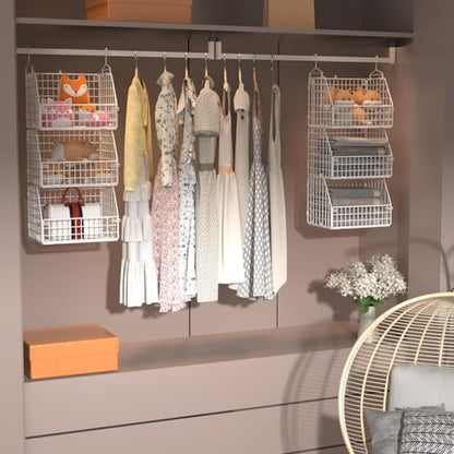 Hanging Closet Organizer and Storage, Clothes Hanging Shelves Wire Baskets for Clothing Sweaters Purse Handbags Shoes White 5 Tier - color: White-5pcs