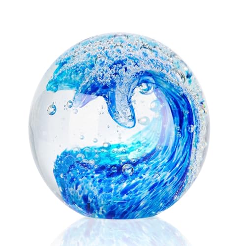 Crystal Ball Blown sea Glass Art Ornament Collectible Paperweight Figurines Spere Statues for Home Office Decor a Gift for Ocean Lovers Perfect for Men Women (Sky Blue-Crystal Ball) - color: Sky Blue-crystal Ball