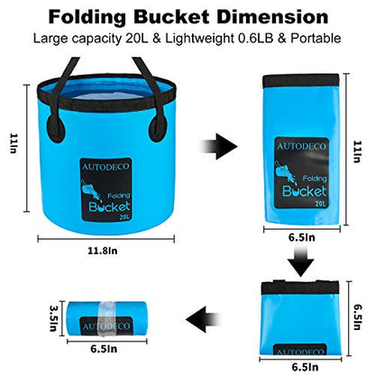 2 Pack Collapsible Bucket 5 Gallon Container Folding Water Bucket Portable Wash Basin for Outdoor Travelling Camping Fishing Gardening Car Washing 20L - color: Blue