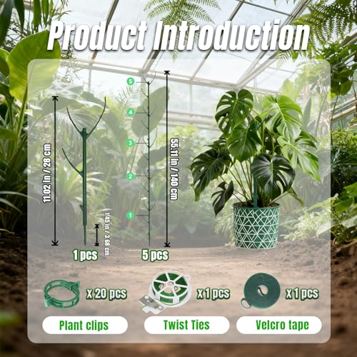 Monstera Plant Support,5 Pack Stackable Garden Plant Stakes for Indoor & Outdoor Plants,Adjustable Climbing Plant Support Poles,Durable Plant Holder for Tall Potted Plants,Vines & Growing Greens