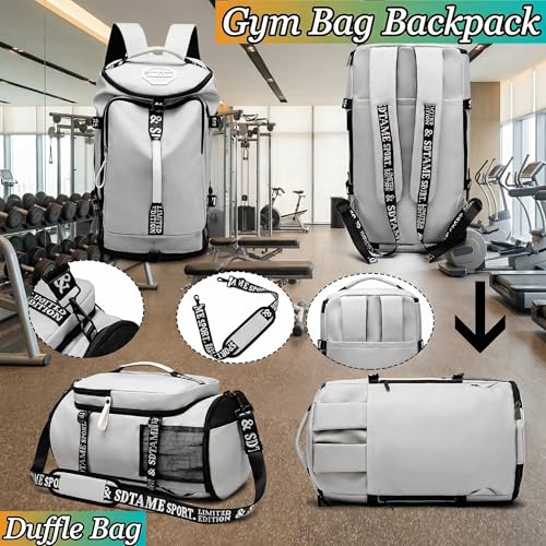 SDTAME Gym Duffel Backpack with Shoe Pocket & Laptop Sleeve - color: Grey