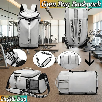 SDTAME Gym Duffel Backpack with Shoe Pocket & Laptop Sleeve - color: Grey