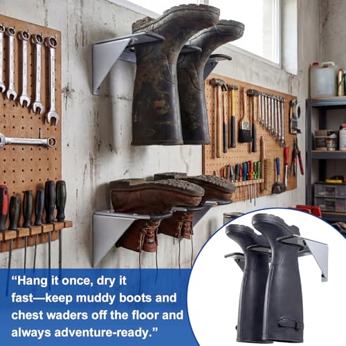 Zonon Wader Hanger Steel Boot Hanger Wall Mount - color: Silver, size: 1 Pair
