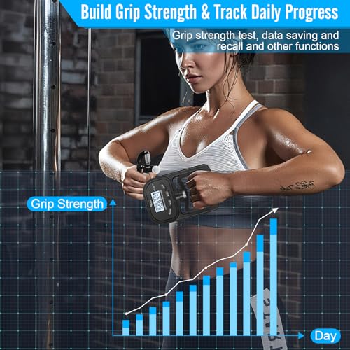 Ryaco Grip Strength Tester With Adjustable Hand Gripper, 396lbs/180kg Digital Hand Dynamometer Grip Strength Trainer Set Electronic Hand Grip Strengthener with LCD Display for Rehab Fitness Home Use