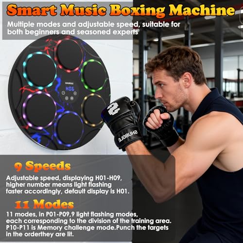 Music Boxing Machine for Kids & Adults - Wall Punching Pad with Lighting, 9-Speed Bluetooth Boxing Game with Gloves, Wall Mounted Exercise Equipment, 2026 Upgrade Boxing Equipment for Kids Age 6+ - color: Lightning