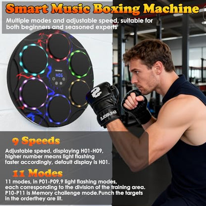 Music Boxing Machine for Kids & Adults - Wall Punching Pad with Lighting, 9-Speed Bluetooth Boxing Game with Gloves, Wall Mounted Exercise Equipment, 2026 Upgrade Boxing Equipment for Kids Age 6+ - color: Lightning