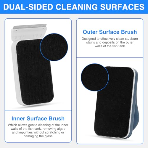 fishkeeper Aquarium Strong Magnetic Glass Cleaner Brush, Fish Tank Algae Magnet Cleaning Tool with 2 Detachable Scrapers, Mag Float Scrubber for 0.25-0.625Inch Glass and Acrylic Tanks