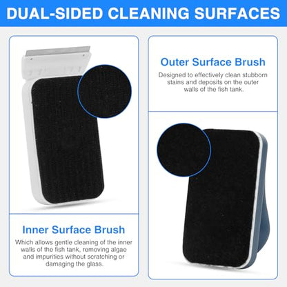 fishkeeper Aquarium Strong Magnetic Glass Cleaner Brush, Fish Tank Algae Magnet Cleaning Tool with 2 Detachable Scrapers, Mag Float Scrubber for 0.25-0.625Inch Glass and Acrylic Tanks - size: Large for Glass Thickness：1/4"-5/8"