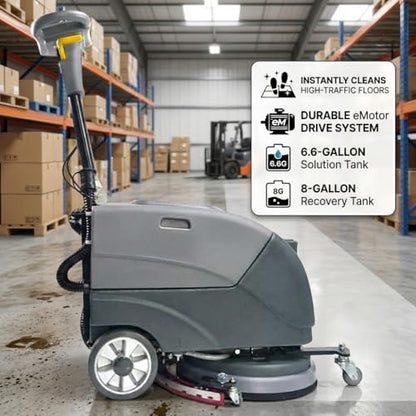 Emotor 15'' Foldable Walk Behind Floor Scrubber Machine Hand Push Scrubber Machine for Industrial Commercial Usem,Upgrade Automatic Water Flow, Machine Size 32"X18"X25"(Gray)