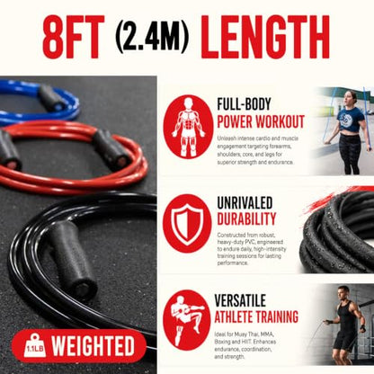 Elite Jumps Muay Thai 2.0 Weighted Jump Rope for MMA, 1.1 lbs, 8 ft - color: Blue