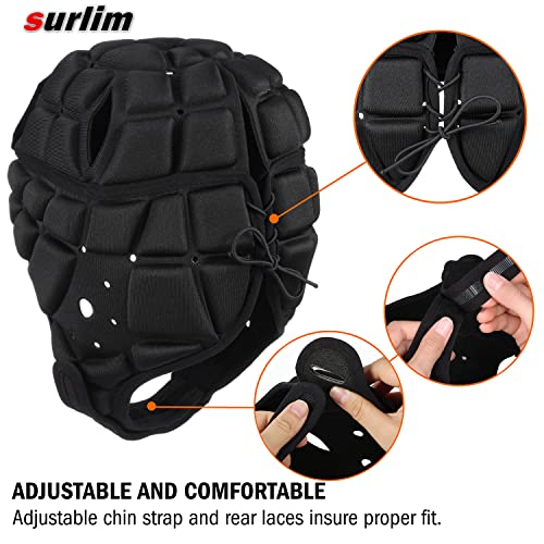 Surlim Soft Shell Flag Football Helmet, Padded Rugby Scrum Cap for 7v7 - color: BLACK, size: Large