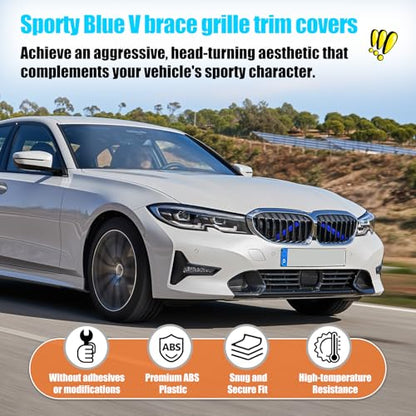Jaronx Compatible with BMW V Brace Cover for 3 Series G20 Sedan/G21 Touring 2019-2024 330i 330e M340i,Grille Insert Trims V Bar Brace Wrap Covers Compatible with BMW Front Grill Insert Stripes(Blue) - color: Blue, size: G20/G21