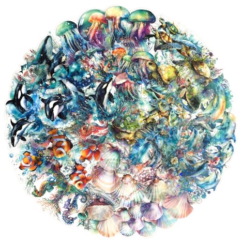 60Pcs Holographic Ocean Life Jellyfish Turtles Stickers - Sea Marine Animal Whales Dolphins Seahorses Stickers for Junk Journal,Scrapbooking Supplies,Planner