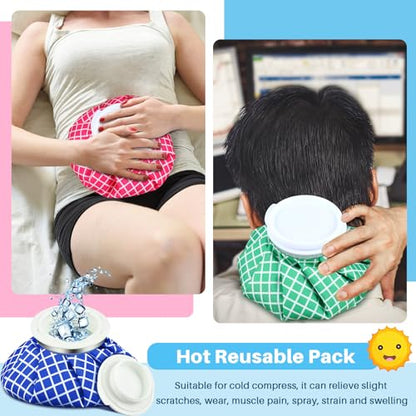 Honoson 4 Pack Reusable Ice Bags Hot Cold Bag Leakproof,Cute Style | Reusable Ice Pack, Ice Bags Hot Water Bag,Screw Cap No-Leak Elastic Breathable for Sports & Home Use,Wide Opening Easy Fill - style: Cute Style
