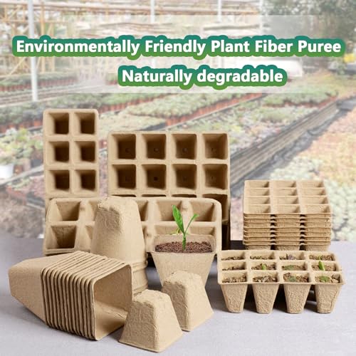 360 Cells Seed Starter Tray, 30 Pack Biodegradable Peat Pots with 200 Labels, Plant Starter Kit for Seedlings - size: 360 Cells, 30 Packs