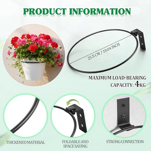 Flower Pot Holder Wall Planter Ring Hanger Metal Wall Plant Hanging Pot Holder Mounted Hanging Bracket for Indoor Outdoor Home Garden Plant Flower Display, Black(6 Pcs,10 Inch)