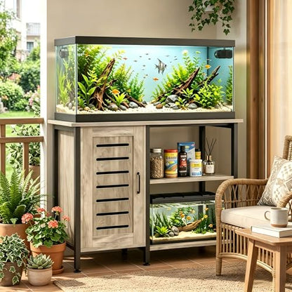 Herture 40-50 Gallon Fish Tank Stand, Aquarium Stand with Cabinet Accessories Storage, Heavy Duty Metal Frame, 40.55" L*18.89" W Tabletop, 1000LBS Capacity, Greige PG02YGZ