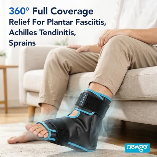 NEWGO Foot Ice Pack Wrap, Cold Compression for Plantar Fasciitis, Black | 360° Full Coverage Gel Ice Boot, Reusable For Heel & Ankle Pain, Swelling, Achilles Tendonitis, Sprains - color: Black