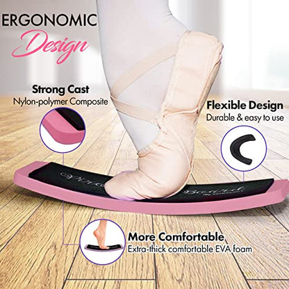 Turning Board for Dancers, Cheerleaders, Gymnasts, Ice Skaters | Improve Turns, Balance & Stability — Ballet Pirouette Trainer, Figure Skating & Gymnastics Practice Board - color: Pink with Bag