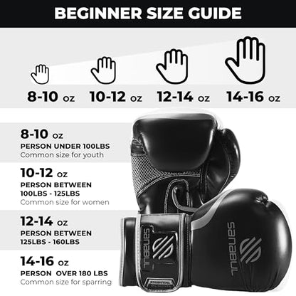 Sanabul Essential Gel Boxing Gloves for Men & Women, Kickboxing MMA, Muay Thai Gloves and Heavy Bag Training Punching & Sparring - color: Black/Metallic Silver, size: 10 oz