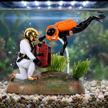 DOITOOL Plastic Diver Treasure Chest Aquarium Ornament Decorative Accessory for Fish Tanks Unique Underwater Scene and Design