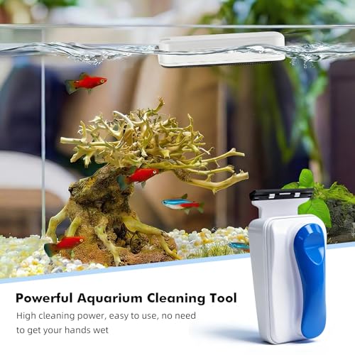 Aquarium Magnetic Glass Cleaner, Fish Tank Algae Scraper Brush Cleaning Tool for 1/4"-1/2" Thickness Glass, Floating Scrubber Brush Cleaner for Acrylic, 1 Detachable Scraper, Large