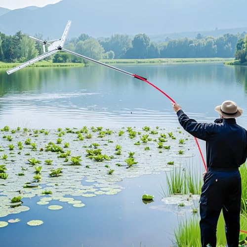 VEVOR Lake Weed Cutter, Pond Aquatic Plant Cutting Tool with 48 in Max. Cut Width, Sharp and Heavy-Duty Steel Blades, Pond Rake with 30 ft Throw Rope, for Cattail, Phragmites, Lilly Pads & Chara