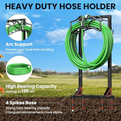 Garden Hose Holder, Detachable Metal Water Hose Holder Stand, Heavy Duty Freestanding Garden Hose Reel Rack and Hose Storage Organizer for Outside Yard - color: Black-