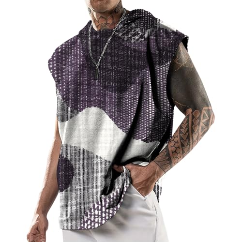 domirica Mens Relaxed Hooded Tank Tops Abstract Print Crewneck Casual Breathable Summer Fitness Sleeveless Shirt - color: Camo, size: X-Large