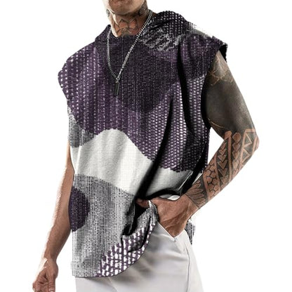domirica Mens Relaxed Hooded Tank Tops Abstract Print Crewneck Casual Breathable Summer Fitness Sleeveless Shirt - color: Camo, size: X-Large
