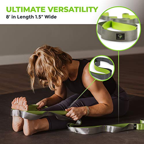 Stretching Strap for Physical Therapy, 12 Multi-Loop Stretch Strap 1.5" W x 8' L, Neoprene Handles, Physical Therapy Equipment, Yoga Straps for Stretching, Leg Stretcher. - color: Green/Grey