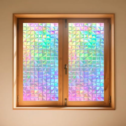 Window Privacy Film Iridescent Tint Stained Glass Window Film Decorative Static Cling Non Adhesive Removable Reusable Window Cling for Bathroom Shower Windows Anti Glare UV Blocking 17.7x39.4 Inch