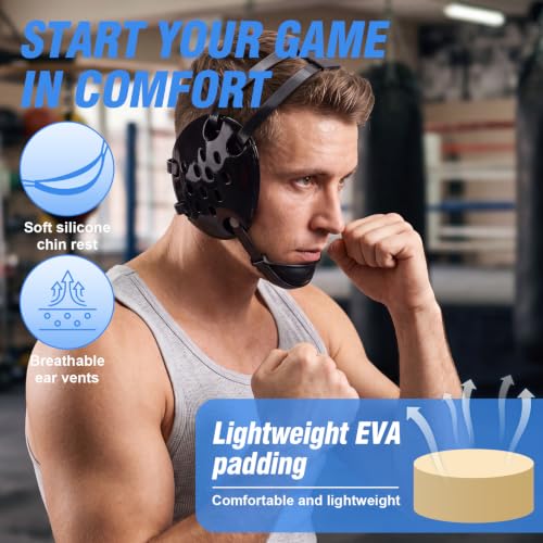 Wrestling Headgear Black Wrestling Adjustable Ear Guard for Training Practice Competition - size: 11 point