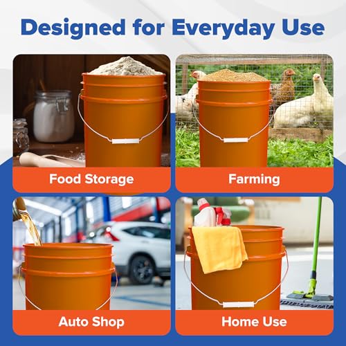 5 Gallon Plastic Bucket with Airtight Lid | Food Grade Bucket | BPA-Free | Heavy Duty 90 Mil All Purpose Pail | One 12" Rubber Mallet & One Lid Opener Included | 1 Pack