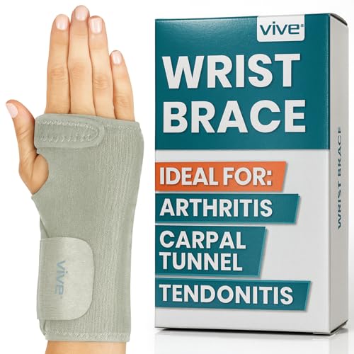 Vive Wrist Brace - Carpal Tunnel Hand Compression Support Wrap for Men | Women, Tendinitis, Bowling, Sports Injuries Pain Relief - Removable Splint - Universal Ergonomic Fit (Gray, Right) - color: Gray, size: Right