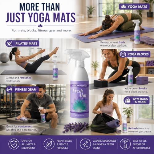 Fresh Mat Yoga Mat Cleaner Spray - Natural Deodorizing Cleaner for Yoga Mats & Fitness Equipment - No-Rinse, Residue-Free Formula with Witch Hazel & Essential Oil, Peaceful Lavender (12 fl oz). - size: 12 Fl Oz (Pack of 1)