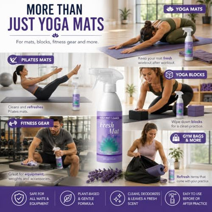 Fresh Mat Yoga Mat Cleaner Spray - Natural Deodorizing Cleaner for Yoga Mats & Fitness Equipment - No-Rinse, Residue-Free Formula with Witch Hazel & Essential Oil, Peaceful Lavender (12 fl oz). - size: 12 Fl Oz (Pack of 1)