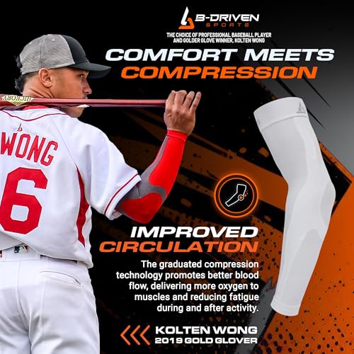 B-Driven Sports Medical Compression Arm Sleeves 20-30 mmHg Athletic Pair - color: Red, size: Large