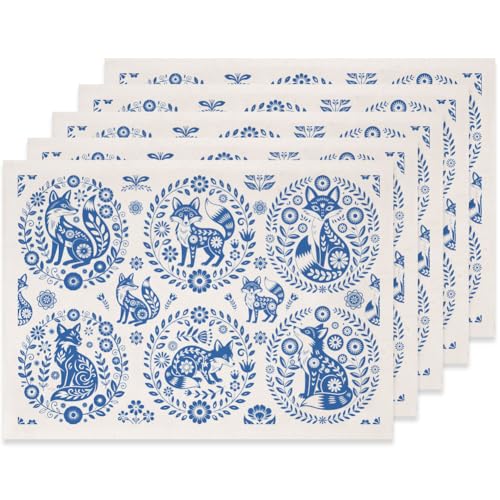 SUPERDANT 5 Sheet Underglaze Transfer Paper Fox Disk Floral Ceramic Decal for Craft Pottery Studio Use Blue 20.5x14.6 Inch - style: Fox Disk Pattern