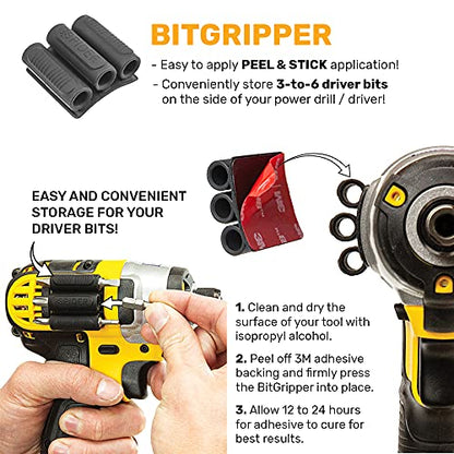 Spider Tool Holster - BitGripper v2 - Pack of Two - High Strength 3M Adhesive Drill add-on for Easy Access to six Driver bits on The Side of Your Power Drill or Driver! - color: (2) Bitgripper V2