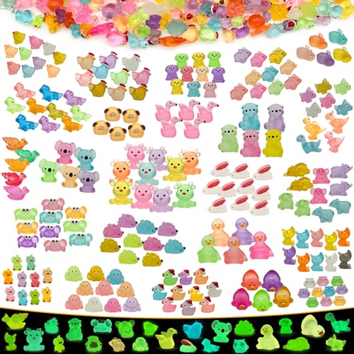 Tardigrade 200pcs Luminous Mini Resin Animals, Tiny Mini Animal Figures to Hide, Miniature Figurines Glow in The Dark Variety Micro Landscape for Potted Plants Garden Aquariums Dollhouse Gift Package