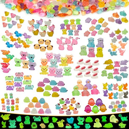 Tardigrade 200pcs Luminous Mini Resin Animals, Tiny Mini Animal Figures to Hide, Miniature Figurines Glow in The Dark Variety Micro Landscape for Potted Plants Garden Aquariums Dollhouse Gift Package