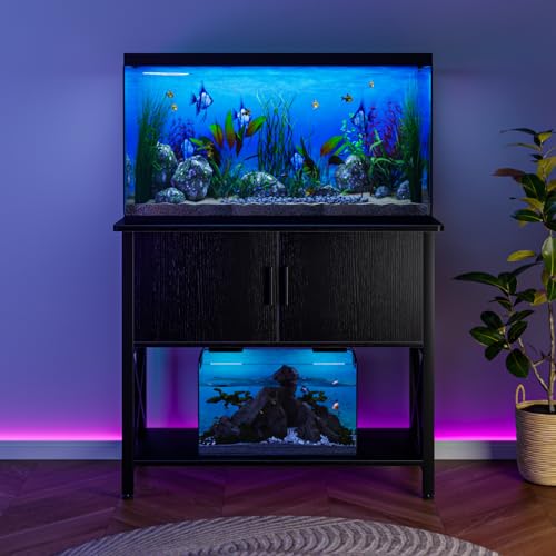 40-50 Gallon Aquarium Stand, Fish Tank Stand with Cabinet Storage, Metal Turtle Reptile Tank Stand, Fish Tank Accessories Storage, 36.6" L*18.9" W Tabletop, Black - color: Black