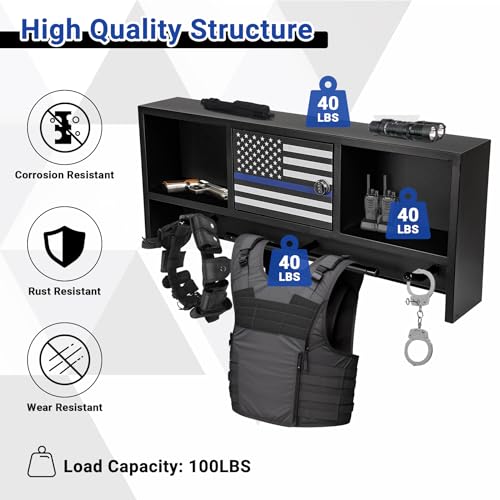Neoaider Wall Mounted Police Gear Rack 36” x 4” x 15”, Police Hanger
