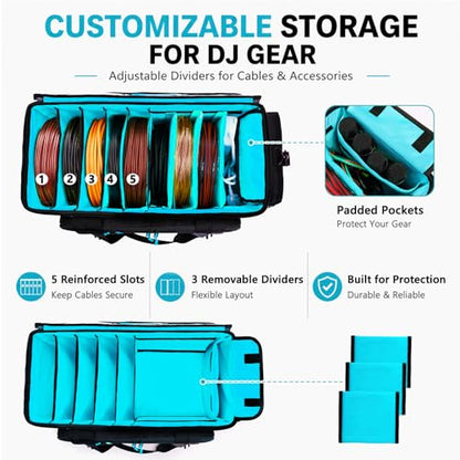 Rolling DJ Cable Bag with Wheels, DJ Equipment Bag with Laptop Compartment - color: Blue, size: With Wheels