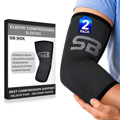 SB SOX Elbow Brace Compression Sleeve for Men & Women - color: Black/Gray, size: Medium