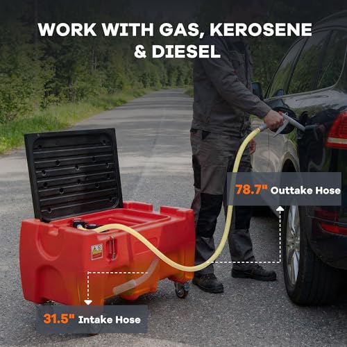 40 Gallon Diesel Fuel Transfer Tank with Battery Powered Pump, 3.8 GPM Self-Priming, Manual Fueling Nozzle, for Easy Gas Diesel Transportation, Red - size: 40Gallon 3.8GPM