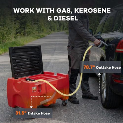 40 Gallon Diesel Fuel Transfer Tank with Battery Powered Pump, 3.8 GPM Self-Priming, Manual Fueling Nozzle, for Easy Gas Diesel Transportation, Red - size: 40Gallon 3.8GPM