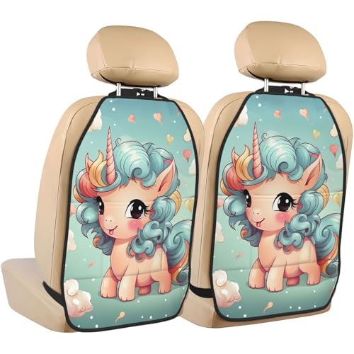 Cute Animal Rainbow Car Kick Mats Backseat Organizer, 2 Pack Backseat Protector for Car, Heavy Duty Waterproof Seat Back Cover with 3 Mesh Pockets, Auto Seat Accecories for Pets Kids - color: Cute Animal Rainbow