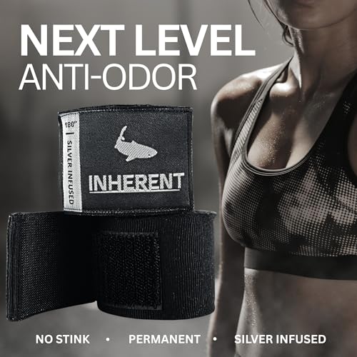 INHERENT Anti-Odor Boxing Hand Wraps, 180" / 4.5 m, Semi-Elastic, Black